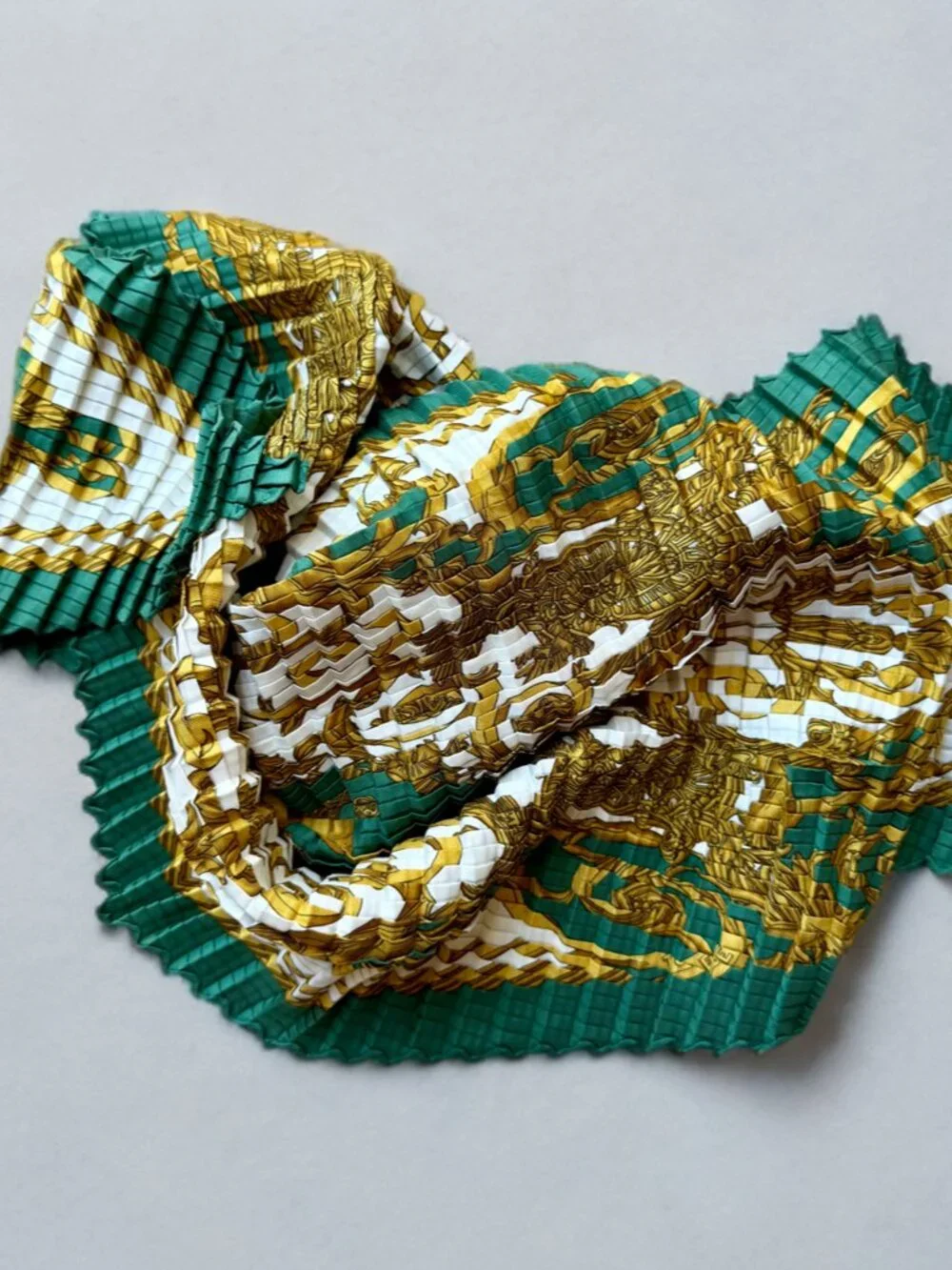 Hermes Green Les Tuileries Joachim Metz Mosaic Pleats Silk Scarf
